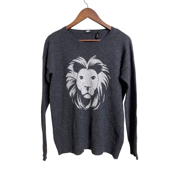 Aqua 100% Cashmere Lion Head Cashmere Sweater Grey Womans Medium - Picture 1 of 7